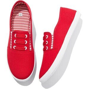 Women's Red Canvas Slip On Sneakers Casual Walking Non Slip Work Shoes